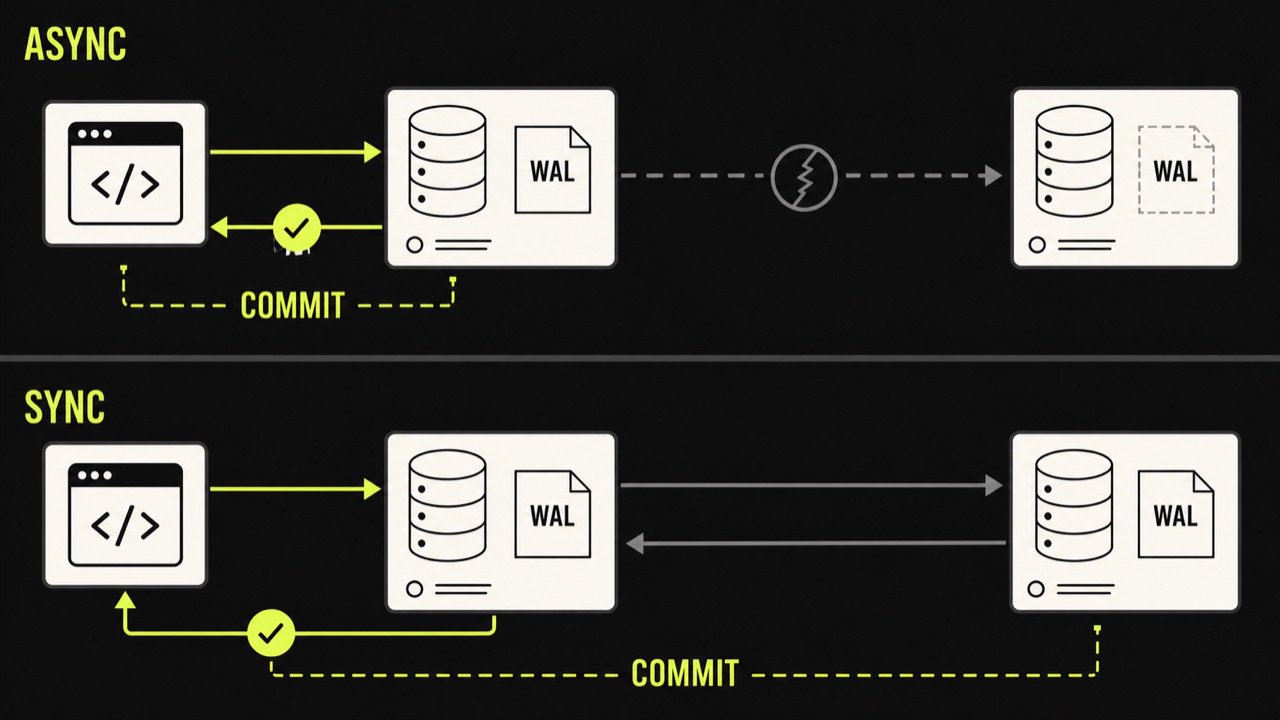 Когда подтверждается COMMIT при async и sync репликации